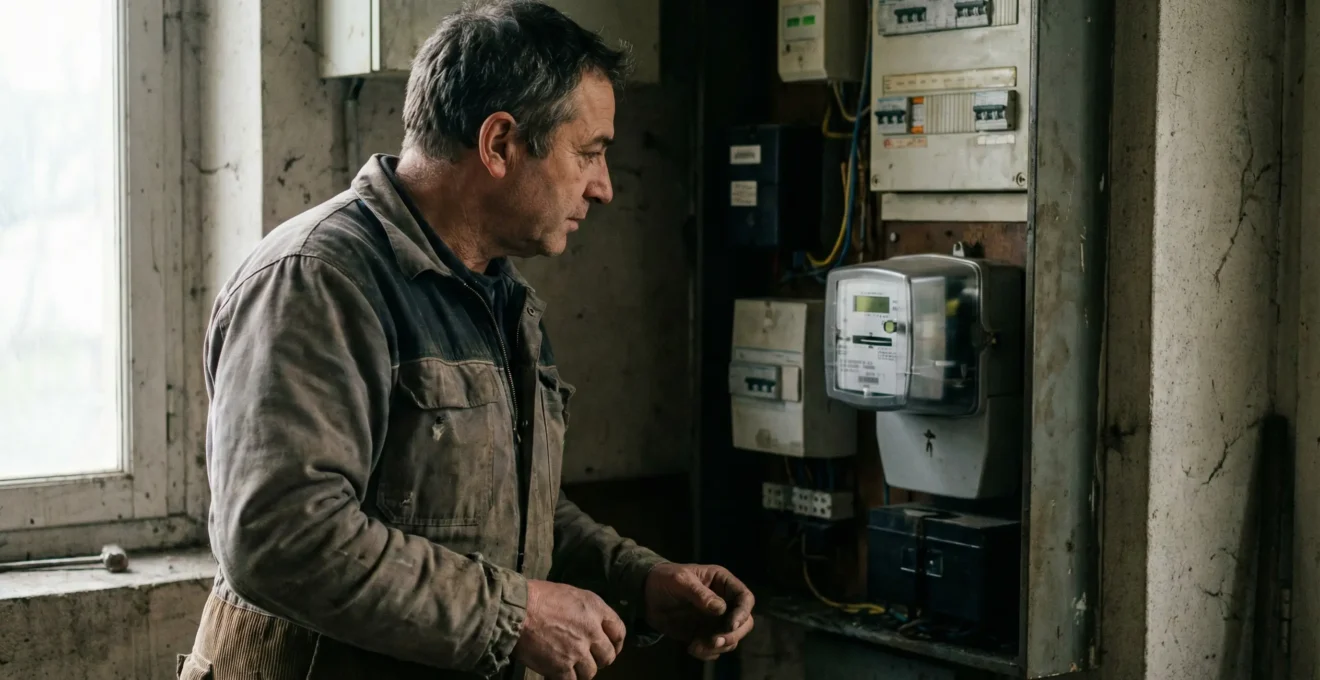 Artisan consultant son compteur électrique triphasé Linky dans son atelier