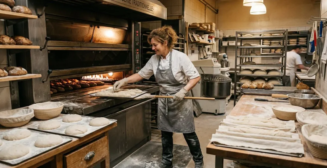 Boulanger travaillant près du four industriel aux heures creuses